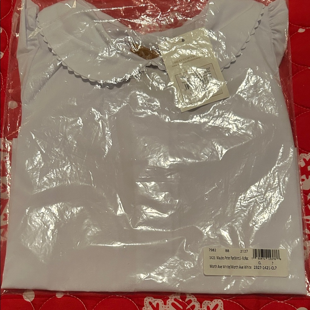 NWT TBBC LS White Peter Pan Shirt/RicRac Size7